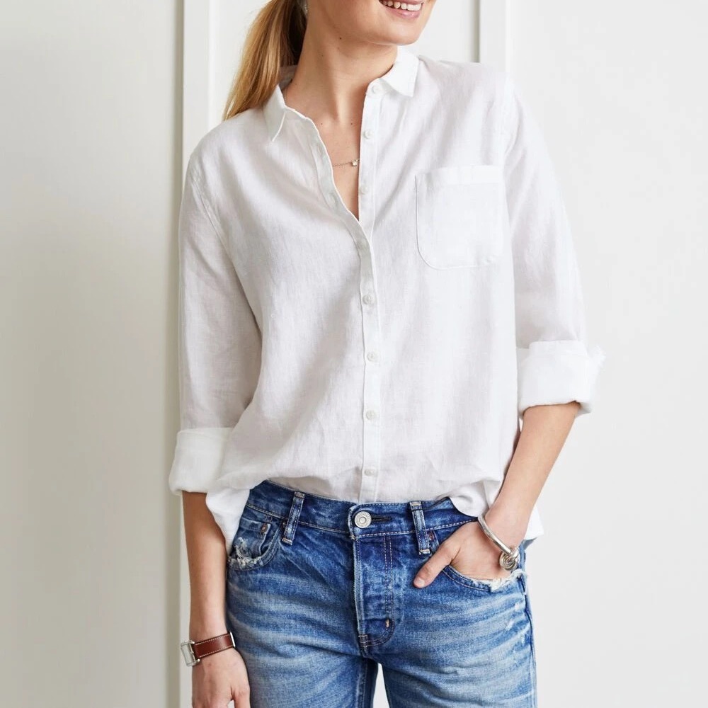 Not Monday Linen Kennedy Button Down Classic Shirt